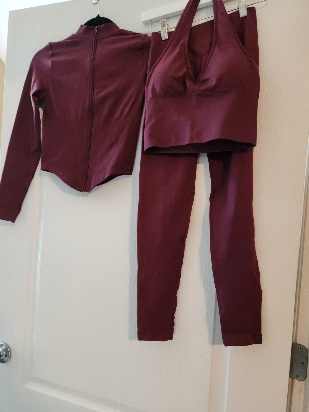 Women's Burgundy Active Set - Top, Jacket & Leggings